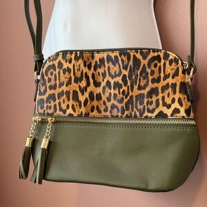 Leopard Print and Olive Green Crossbody Bag